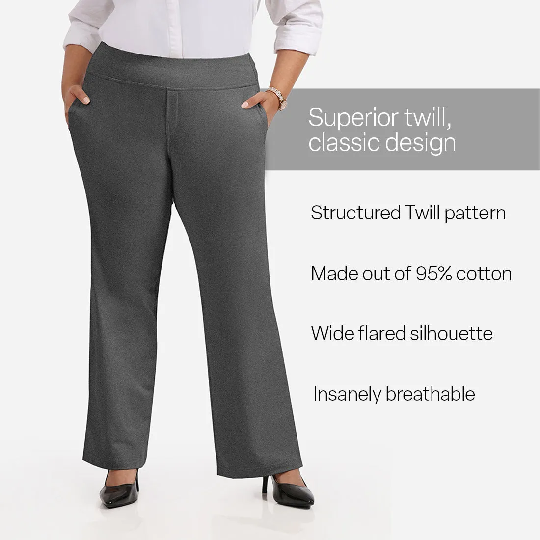 Work-To-Wine Twill Wide Leg Flare Pants