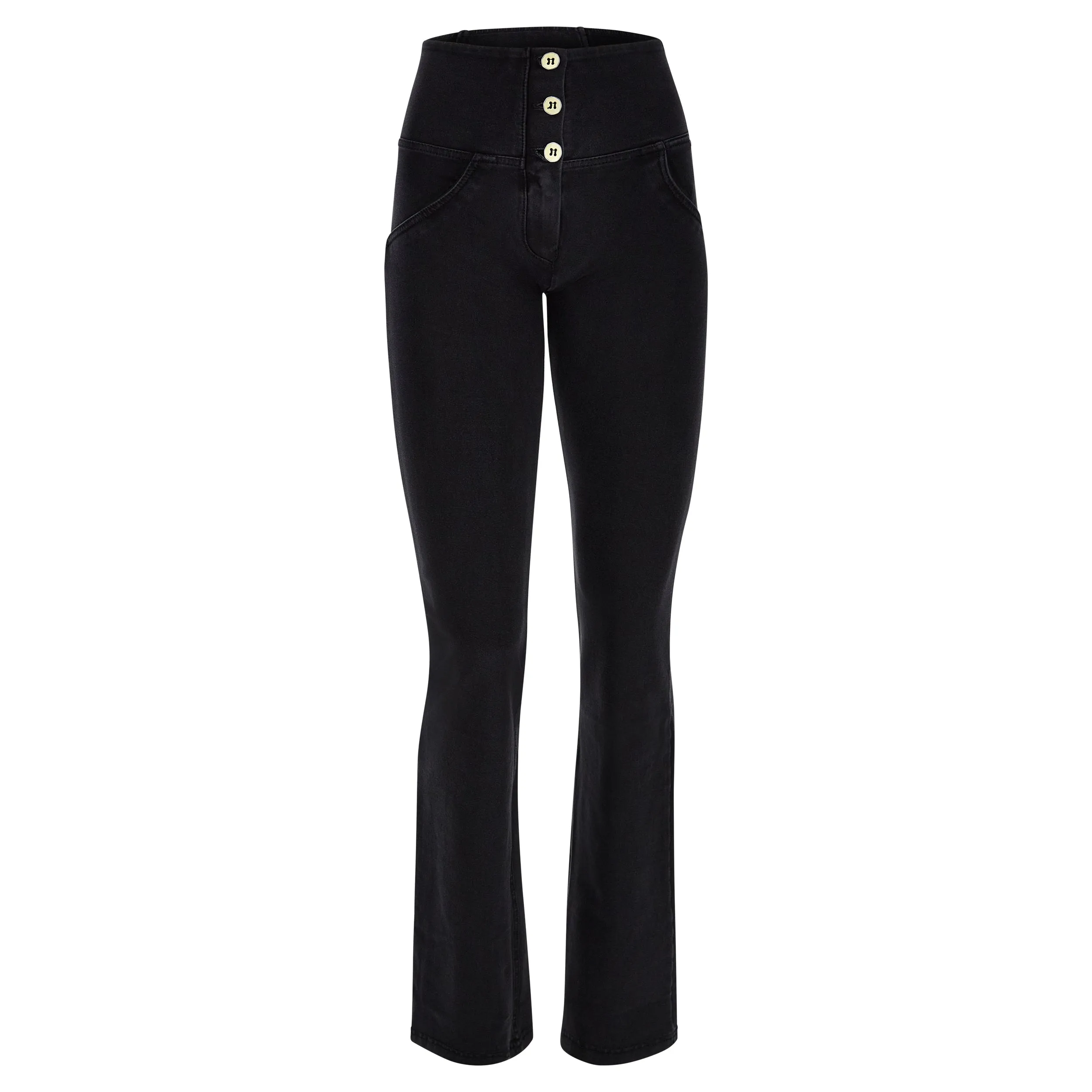 (WRUP11BHC002ORG-J7N)  Zwarte WR.UP® Flared Jeans met een Hoge Taille en Knoopsluiting