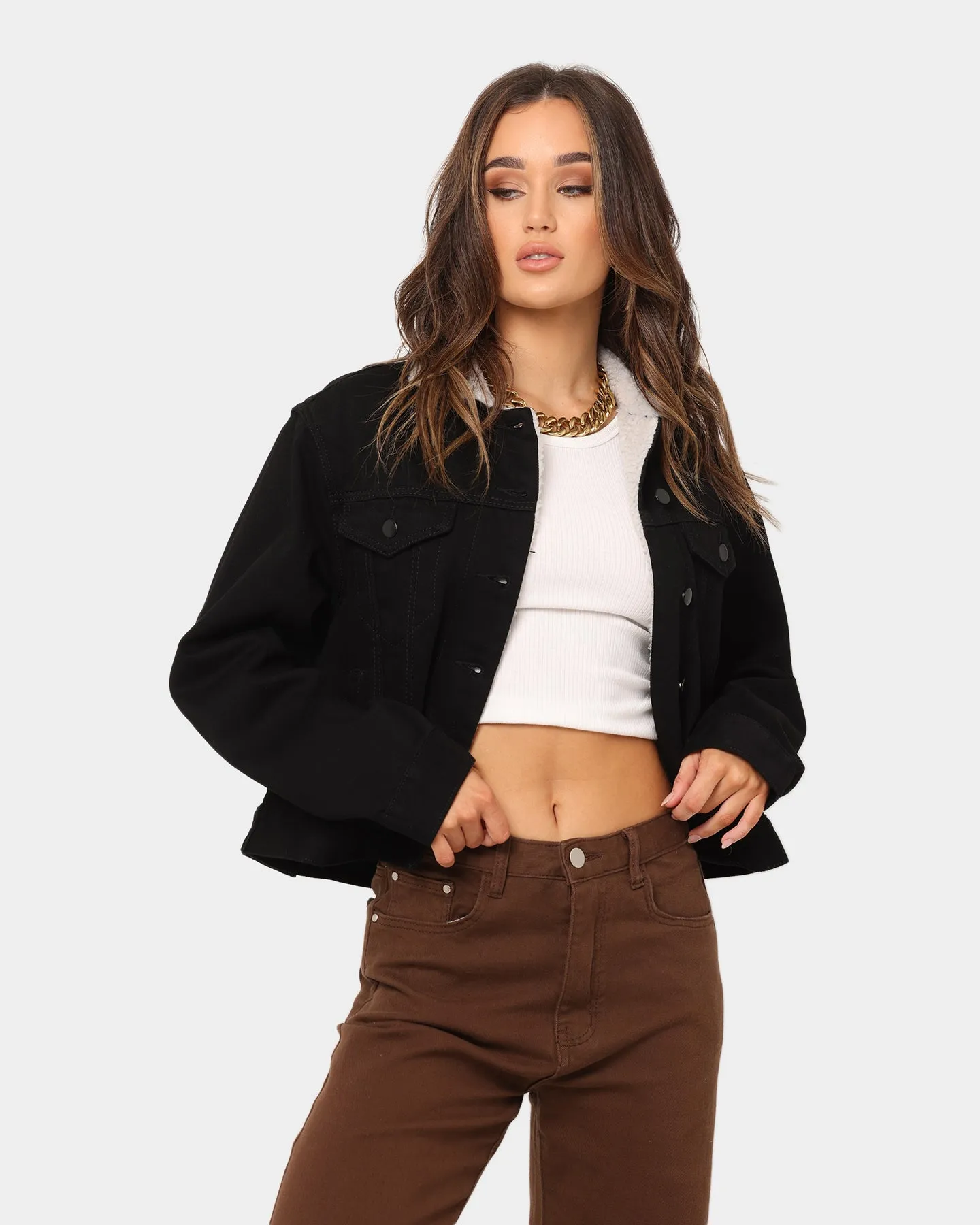 XXIII Women's KY Cropped Sherpa Jacket Black