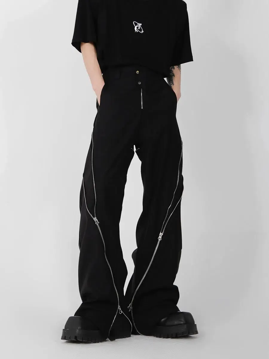 Zipper Slit Slightly Flared Pants