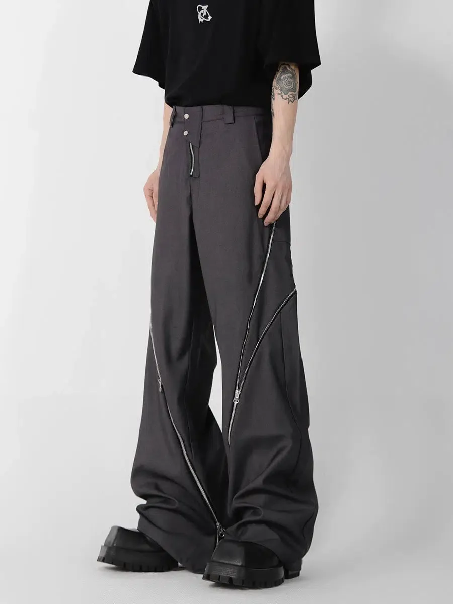 Zipper Slit Slightly Flared Pants